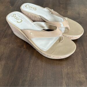 Sam Edelman Circus Raquel Wedge Slip On Sandals Almond Size 9.5 Beach Resort ☀️